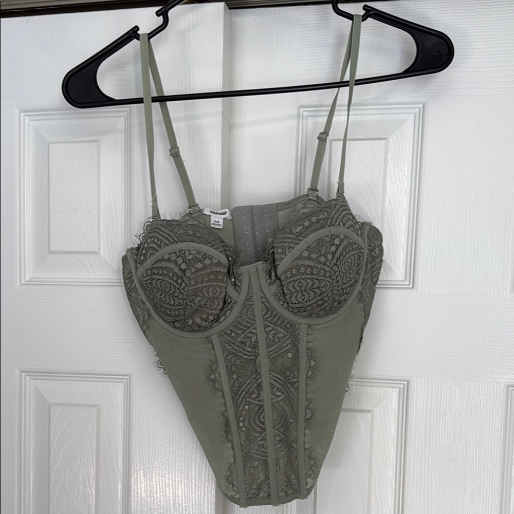 Garage Olive Green Lace Bustier Tank